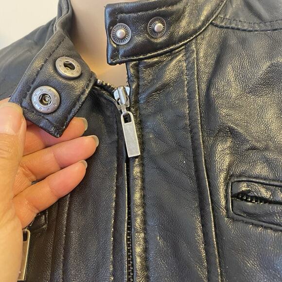 Style & Company Women's S Black Leather Rip Knit Jacket Full Zip High Neck Goth - Picture 8 of 12